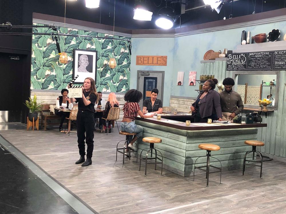 The set of G.R.I.T.S, a sitcom produced by students at The Savannah College of Art and Design. A live audience watches the taping at Hamilton Hall on March 8, 2019.