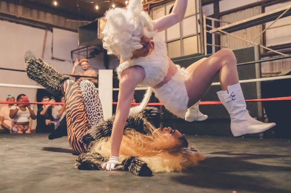 Drag performers wrestle at The Bakery on Sept. 21. 