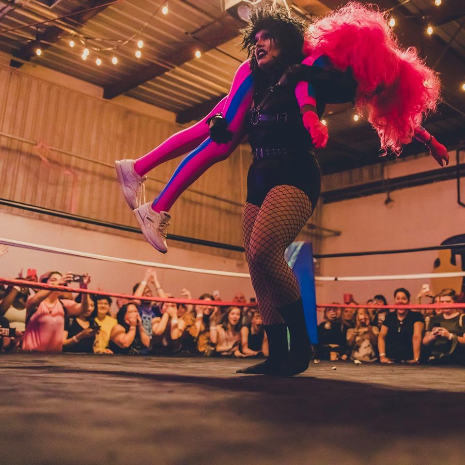 Drag performers wrestle at The Bakery on Sept. 21. 