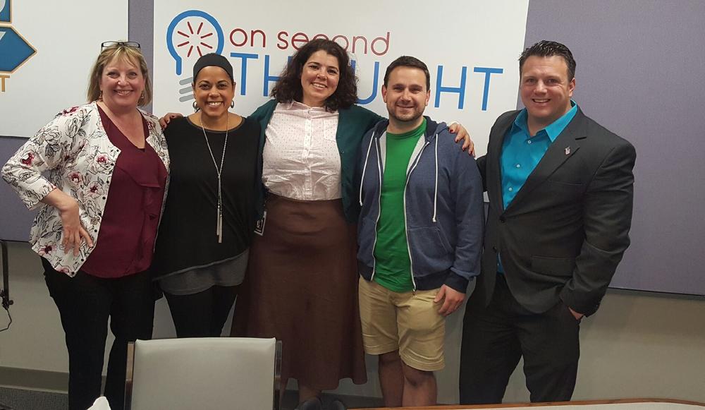 The Breakroom panel (l to r): Kathy Lohr, Roxanne Donovan, Celeste Headlee, Robbie Medwed, and Greg Williams.