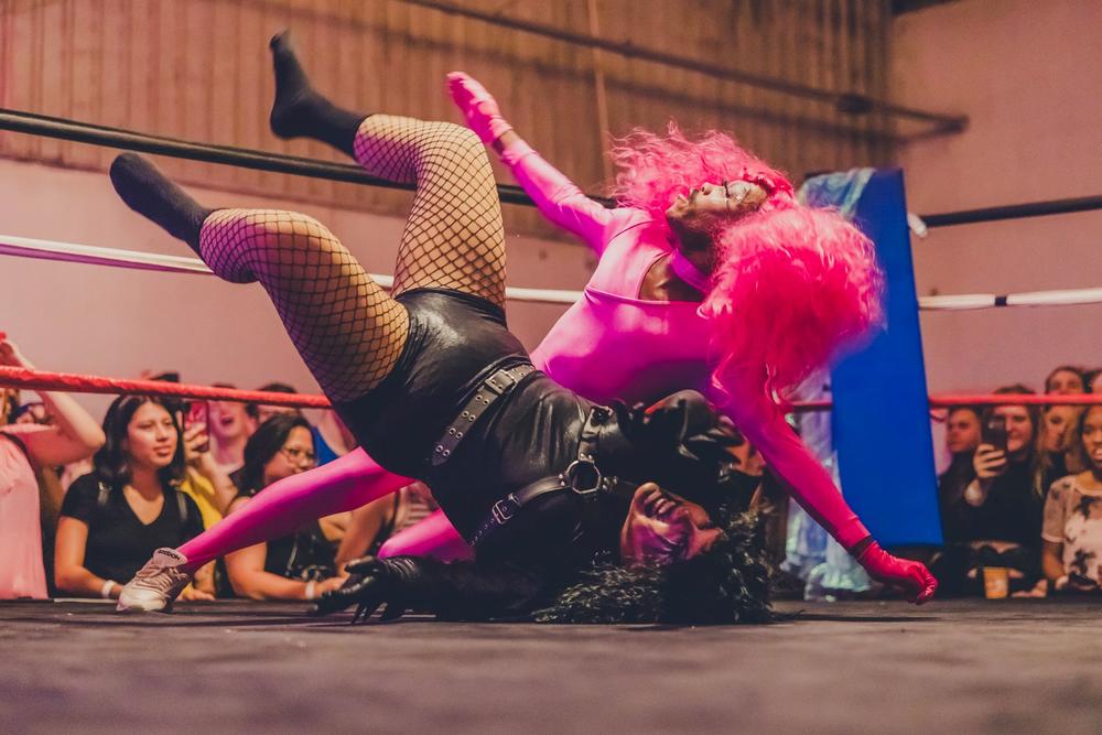 Drag performers wrestle at The Bakery on Sept. 21. 