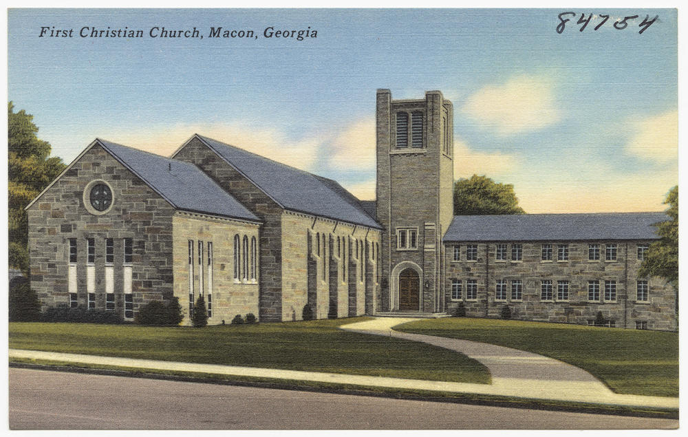 A postcard of the first Christian Church in Macon, Georgia from the archives at the Boston Public Library.