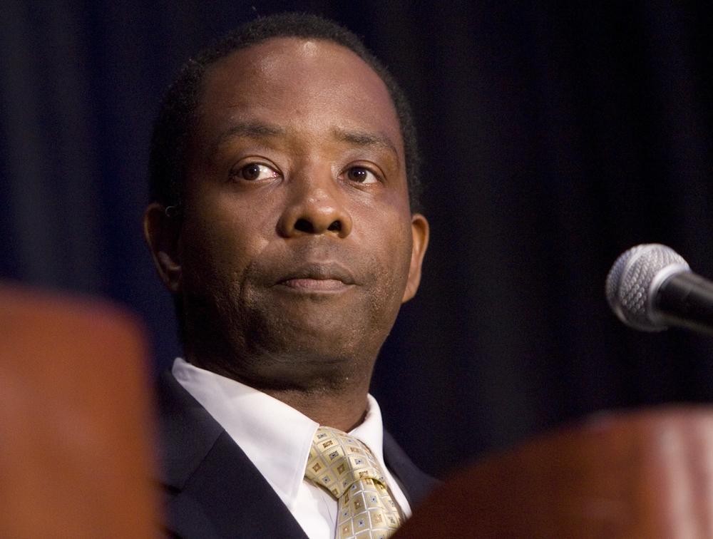 In this photo taken Aug. 8, 2010, Georgia Libertarian gubernatorial candidate John Monds faces off against his Republican and Democratic counterparts during a forum held at the Cobb Energy Center in Atlanta. 