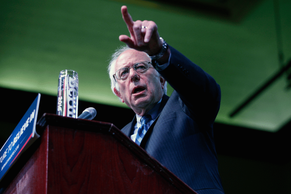 Democratic presidential candidate, Sen. Bernie Sanders, I-Vt. speaks at a campaign rally, Monday, May 9, 2016, in Atlantic City, N.J.