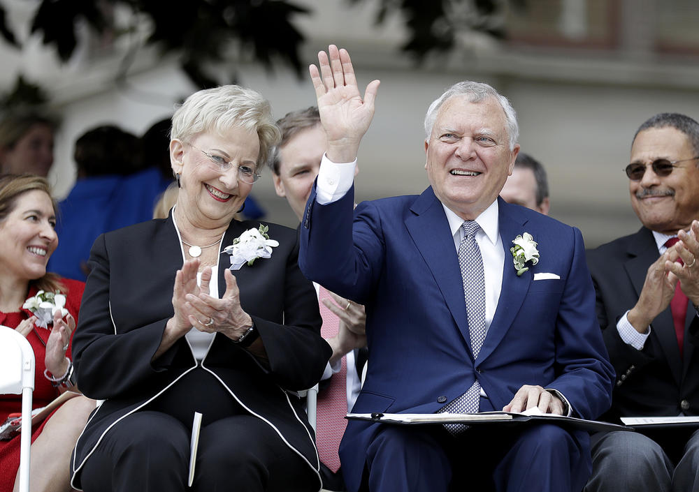 Georgia Gov. Nathan Deal, right, and wife Sandra attend a ceremony unveiling a statue paying tribute to civil rights leader Martin Luther King Jr. on the state Capitol grounds in Atlanta, Monday, Aug. 28, 2017. 
