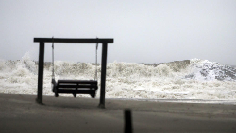 Waves on the southend beach of Tybee Island, Ga. pound the beach as Tropical Storm Irma heads into the state, Monday, Sept., 11, 2017. Tybee officials said wind gusts are reported at 60 miles per hour on the beach.
