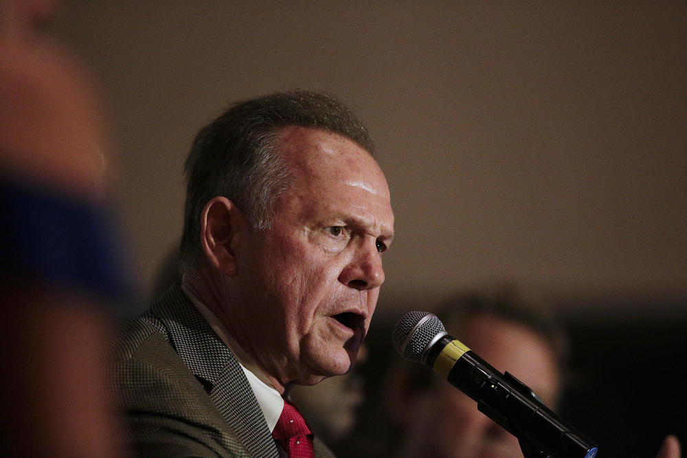 Former Alabama Chief Justice and U.S. Senate candidate Roy Moore during speaks during his election party, Tuesday, Sept. 26, 2017, in Montgomery, Ala. 