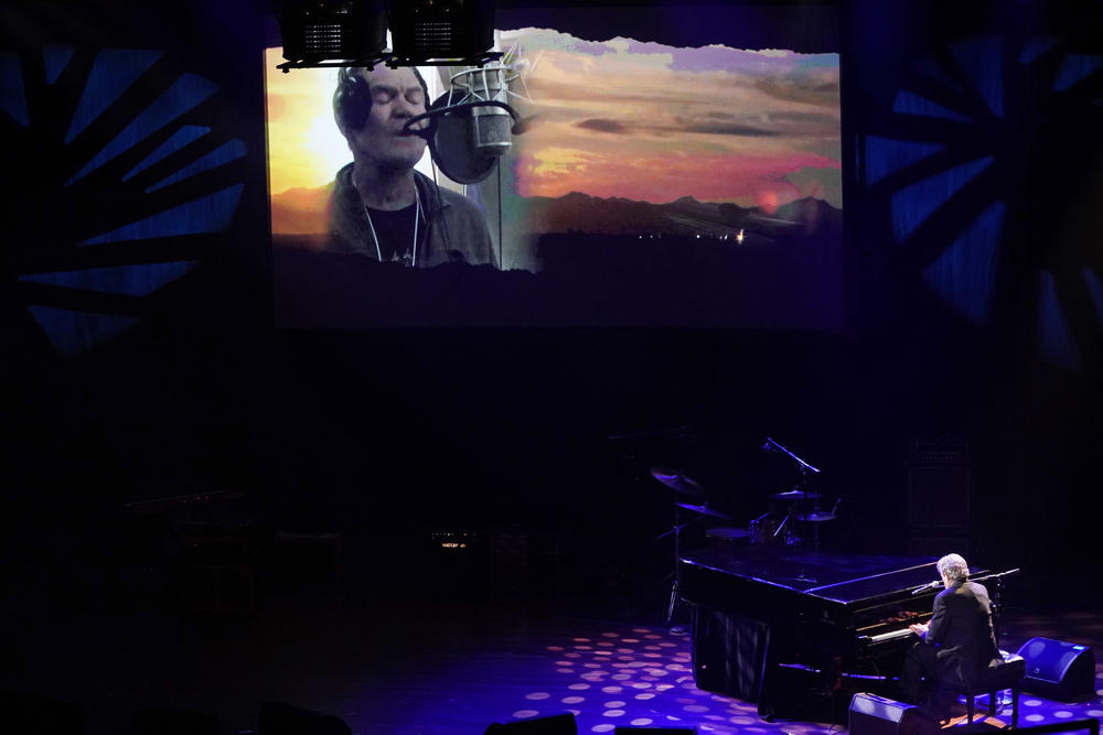 Jimmy Webb performs a tribute with the late Glen Campbell during the 55th Annual ASCAP Country Music Awards at the Ryman Auditorium on Monday, Nov. 6, 2017, in Nashville, Tenn.