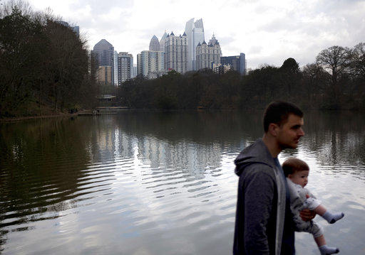 The midtown skyline stands in the background of Piedmont Park in Atlanta, Thursday, Feb. 22, 2018. The 2020 State of the Air report uses data from 2016 to 2018.