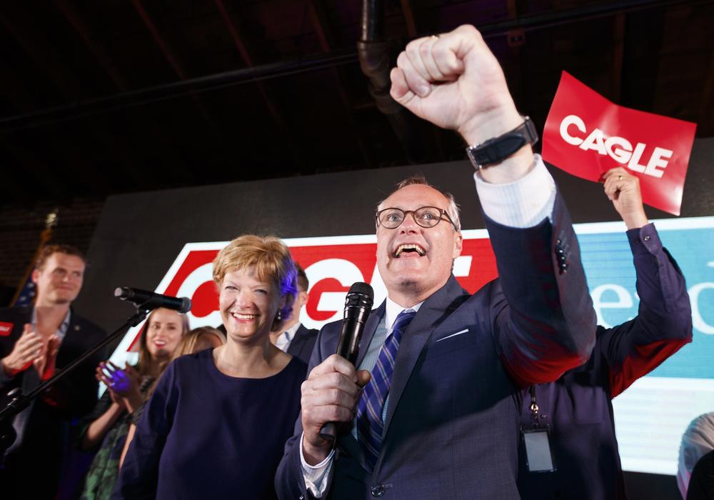In this file photo, Georgia Republican gubernatorial candidate, Lt. Gov. Casey Cagle speaks to his supporters, in Gainesville, Ga, May 22, 2018. 