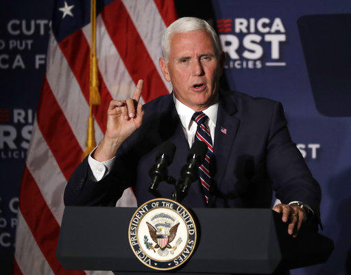 Vice President Mike Pence at a 2017 campaign fundraiser for Karen Handel. Pence will host a fundraiser for Brian Kemp in September. 