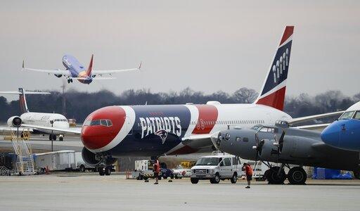 The plane that carryied the New England Patriots to the Hartsfield-Jackson Atlanta International Airport for the NFL Super Bowl 53.