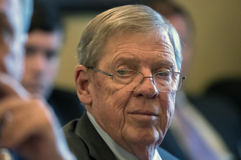 In this Feb. 14, 2019, photo, Sen. Johnny Isakson, R-Ga., leads a meeting on Capitol Hill in Washington.