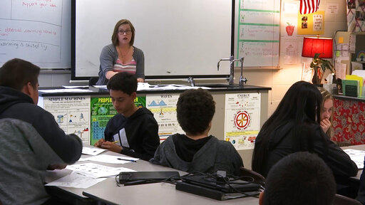 Science teacher Sarah Ott speaks to her class about climate literacy in Dalton, Ga. Teachers across the country describe struggles finding trustworthy materials to help them teach their students about climate change.