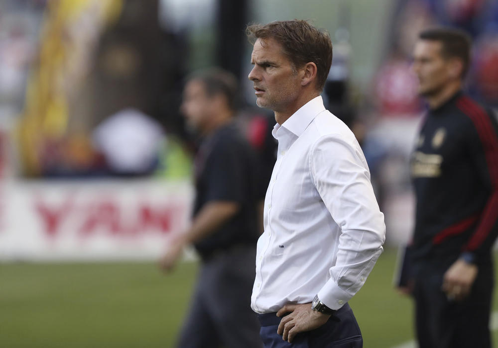 Atlanta United coach Frank de Boer watches during the second half of the team's MLS soccer match against the New York Red Bulls in Harrison, N.J. 