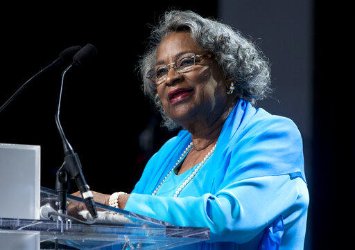 Civil rights activist Juanita Abernathy speaks after receiving the George Thomas 'Mickey' Leland Award at the Congressional Black Caucus Foundation's 45th Annual Legislative Conference Phoenix Awards Dinner at the Walter E. Washington Convention Center.