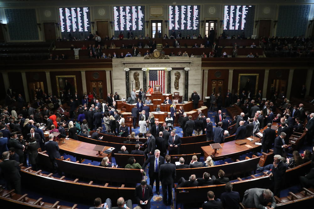 House members vote on the House resolution to move forward with procedures for the next phase of the impeachment inquiry into President Trump in the House Chamber on Capitol Hill in Washington, Thursday, Oct. 31, 2019.