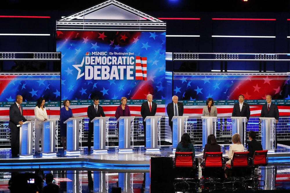 10 Democratic presidential hopefuls are making their case to voters on the debate stage at Tyler Perry Studios.