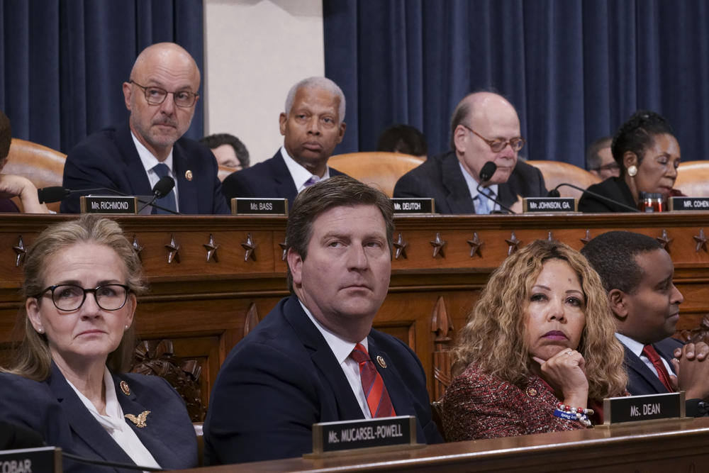 Democrats on the House Judiciary Committee listen as the panel considers the investigative findings in the impeachment inquiry against President Donald Trump, on Capitol Hill in Washington, Monday, Dec. 9, 2019.