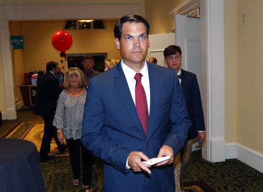 In this Tuesday, Nov. 6, 2018, file photo, Geoff Duncan, Republican candidate for Georgia lieutenant governor, arrives at an election-night watch party in Athens, Ga. 