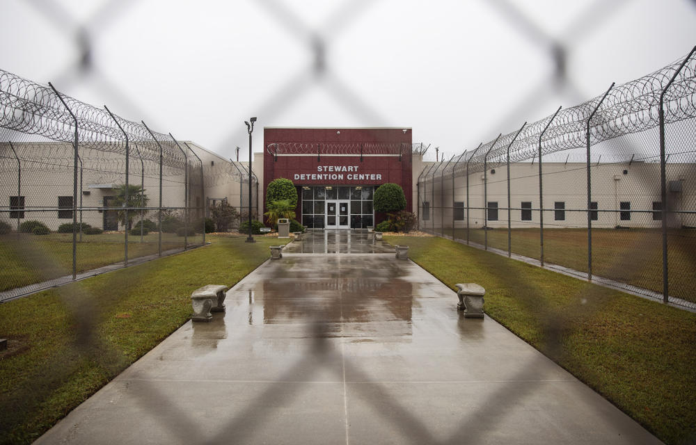 The entrance to the immigration court at Stewart Detention Center in Lumpkin, Ga.