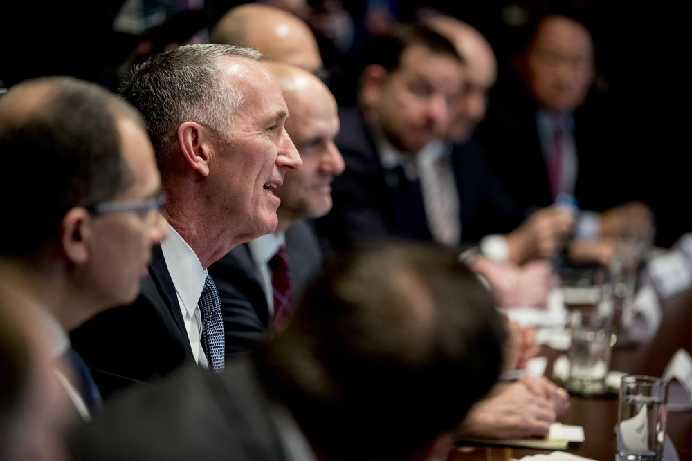 FILE - In this Monday, March 2, 2020 file photo, Gilead Sciences CEO Daniel O'Day speaks at a meeting with President Donald Trump, members of the Coronavirus Task Force, and pharmaceutical executives in the Cabinet Room of the White House in Washington. 