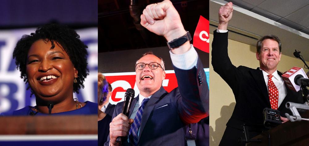 From left to right, Democratic candidate for Gov. Stacey Abrams, Republican candidate for Gov. Casey Cagle and Republican candidate for gov. and current Secretary of State Brian Kemp, all speaking at victory parties Tuesday, May 22, 2018.