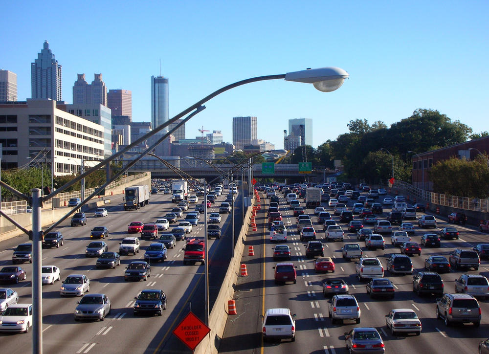 A view of traffic on I-75/I-85 south of the collapse site