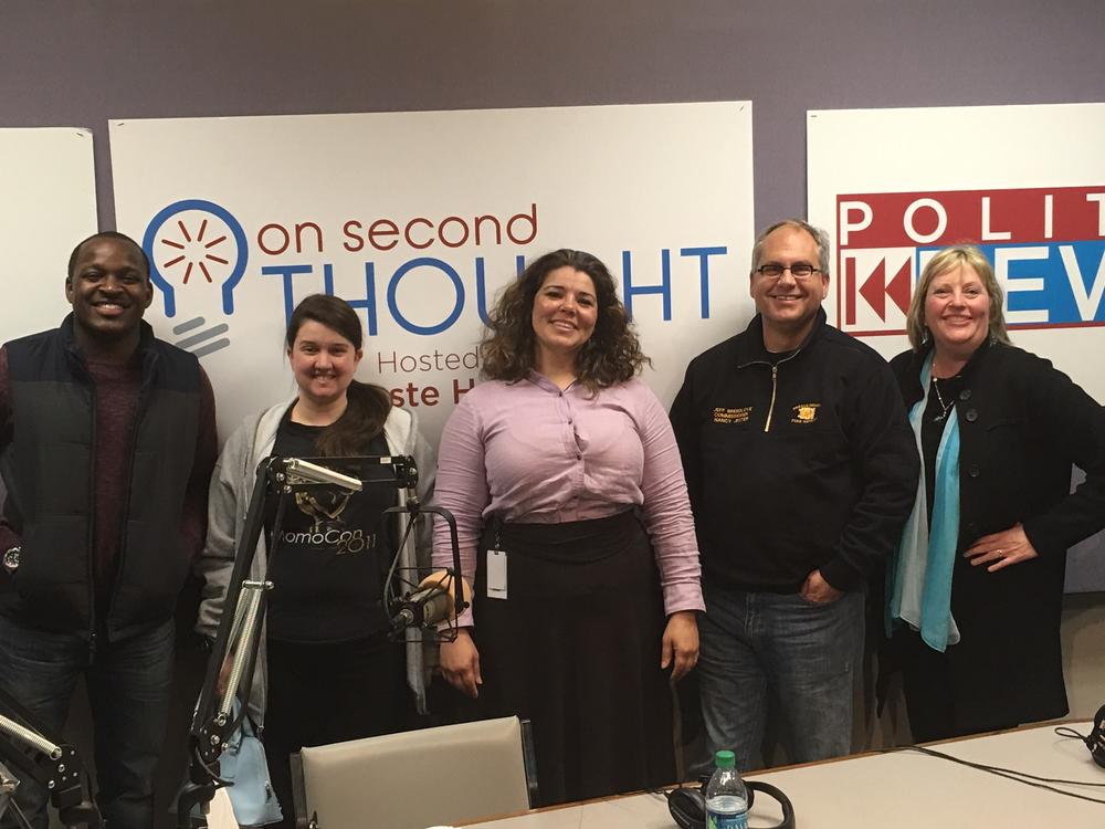 The Breakroom panel (l to r): Roy Wod, Jr., host Celeste Headlee, Kathy Lohr, Hector Fernandez, and Julianne Thompson.