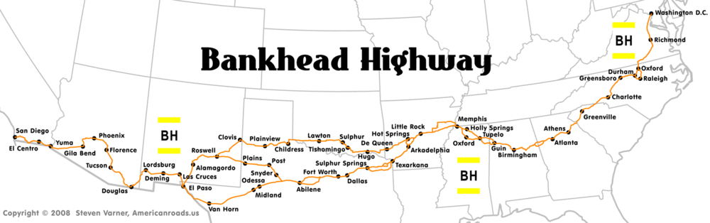 A map of the Bankhead Highway