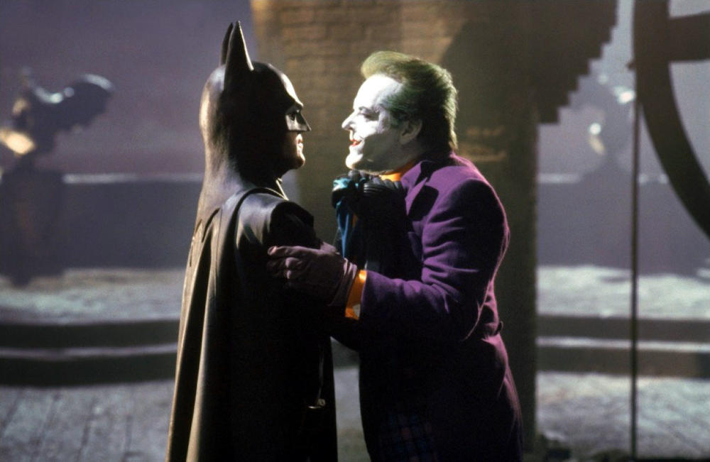 Michael Keaton as Batman, left, and Jack Nicholson as Joker starred in the 1989 Tim Burton film 