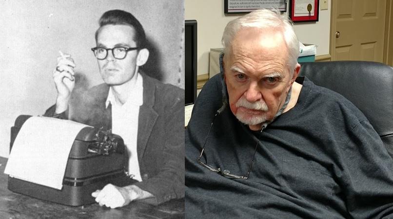 Longtime Atlanta journalist Bill Shipp as editor of the University of Georgia student newspaper in 1953 (l) and at his home office in Ackworth, Georgia in 2016 (r).