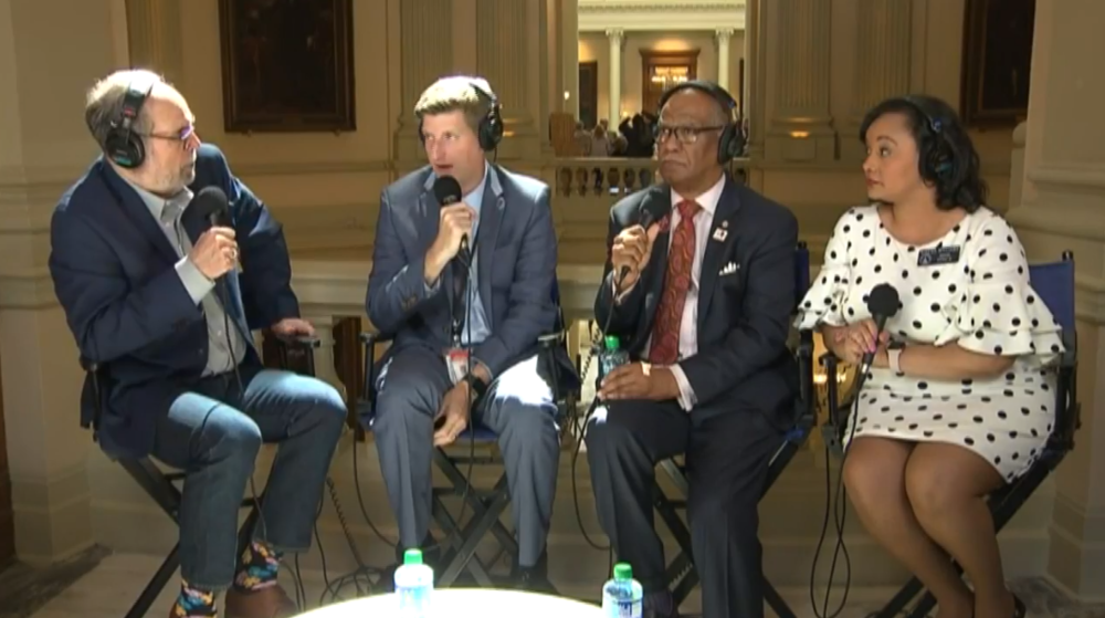 Host Bill Nigut speaks with Greg Bluestein, Rep. Calvin Smyre and Sen. Nikema Williams at the Georgia State Capitol.