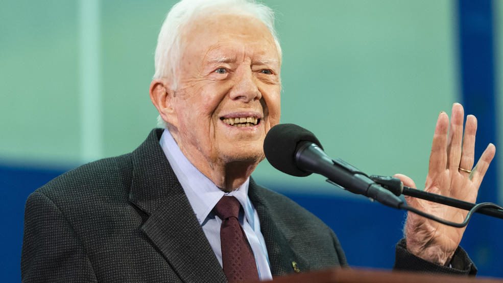 Former President Jimmy Carter speaks to students during an annual Carter Town Hall held at Emory University in Atlanta in September, 2019.