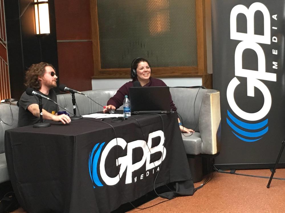 Singer Christopher Paul Stelling talks with host Celeste Headlee at The Grey restaurant in Savanna on March 10, 2017.