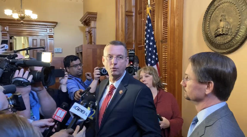 Rep. Doug Collins (R-Gainesville) speaks to reporters outside the Georgia State House Tuesday, Jan. 28, 2020