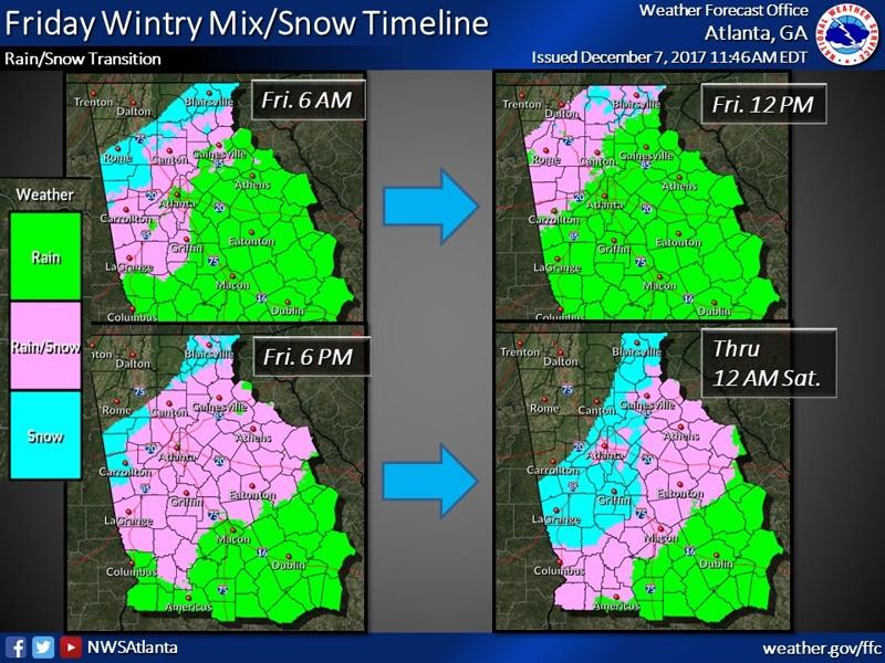 The National Weather Service provided this timeline for Friday's anticipated wintry mix.