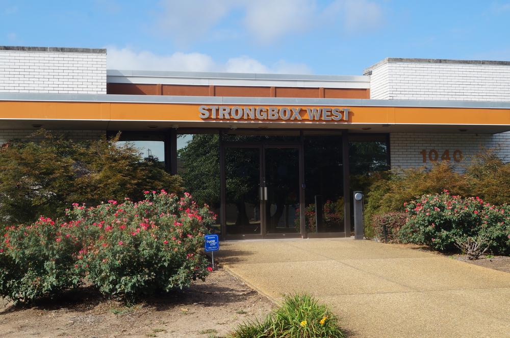 The outside of Strongbox West, a coworking space on the West side of Atlanta.