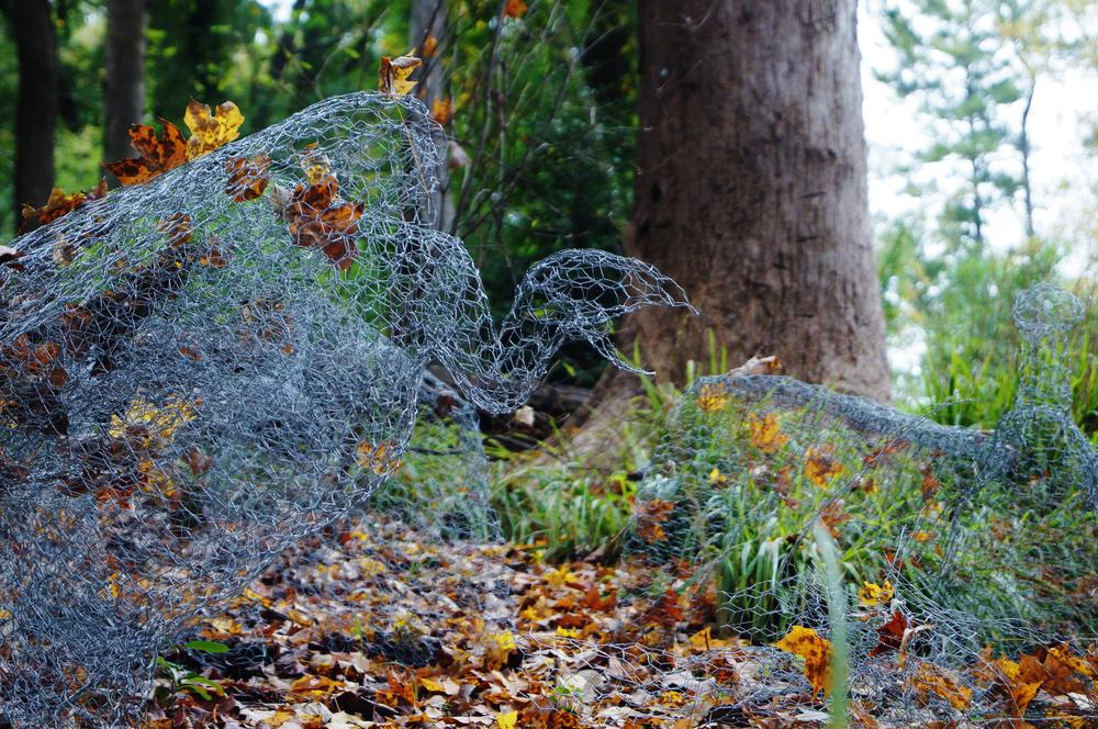 A ghostly bird installed at the Fernbank Forest.