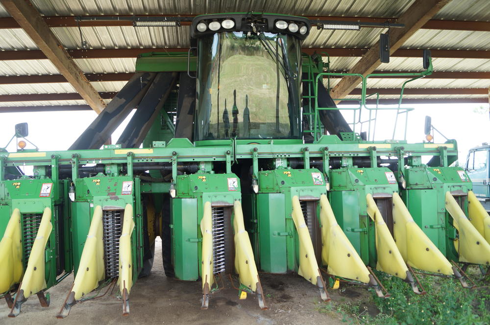 A mechanical cotton picker.