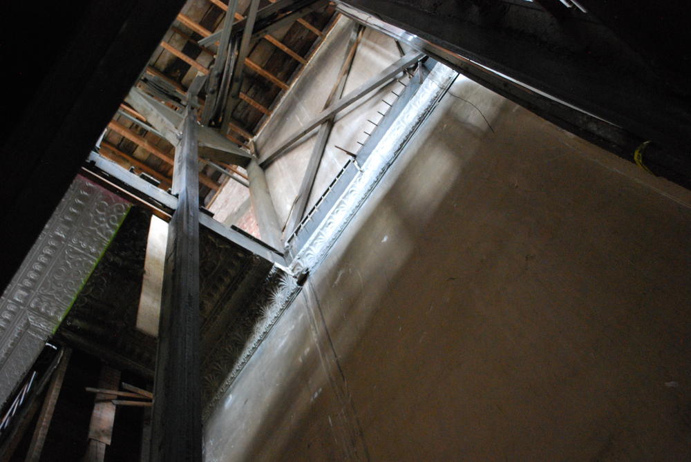 Looking up an old elevator shaft that may have been used by Rome's 19th century undertaker. 