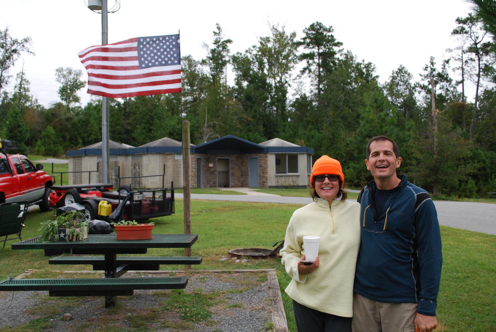Teri and Eric Hikpo, of St. Simons Island, wait out the weather.
