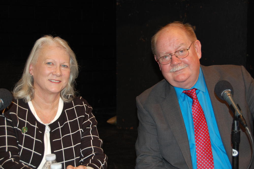 Jim Galloway and Susan Catron on a break between Political Rewind segments. 