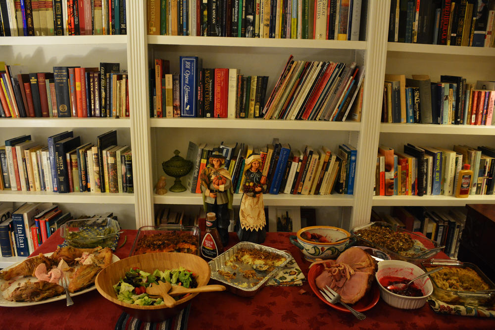 The Friendsgiving buffet, post-dinner.