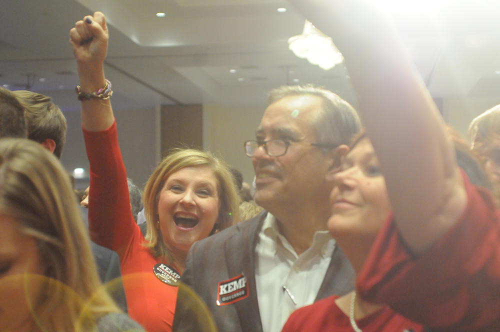 Supporters of Brian Kemp at his election watch party in Athens.