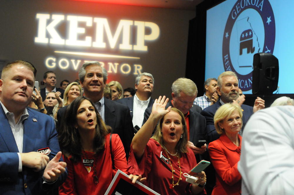 Supporters of Brian Kemp at his election watch party in Athens.