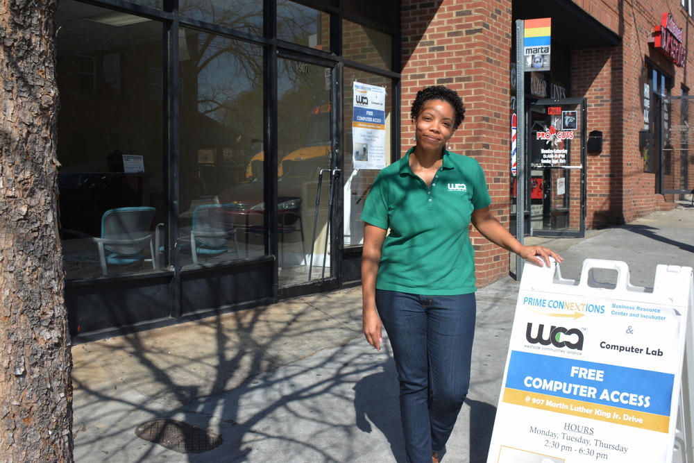 Sheri Davis-Faulkner outside the lab's storefront on Martin Luther King, Jr. Drive.