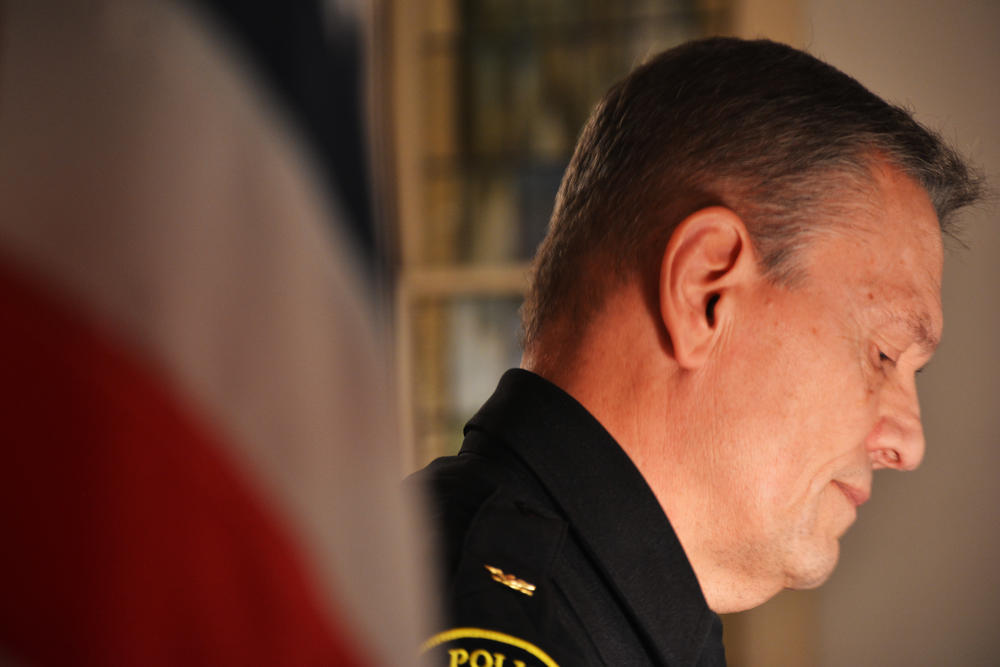 Chief Lou Dekmar delivering his apology for the LaGrange Police Department's role in the 1940 murder of Austin Callaway.