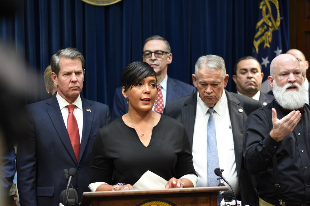 Atlanta Mayor Keisha Lance Bottoms speaks at a coronavirus press conference at the Georgia State Capitol.