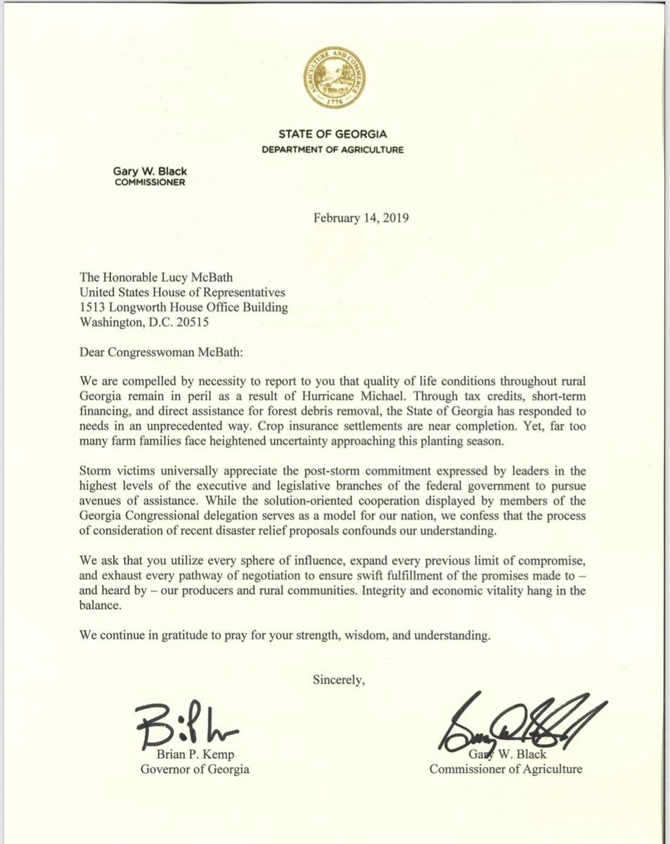 Letter sent by Gov. Brian Kemp and Agriculture Commissioner Gary Black to each member of Georgia's Congressional Delegation.